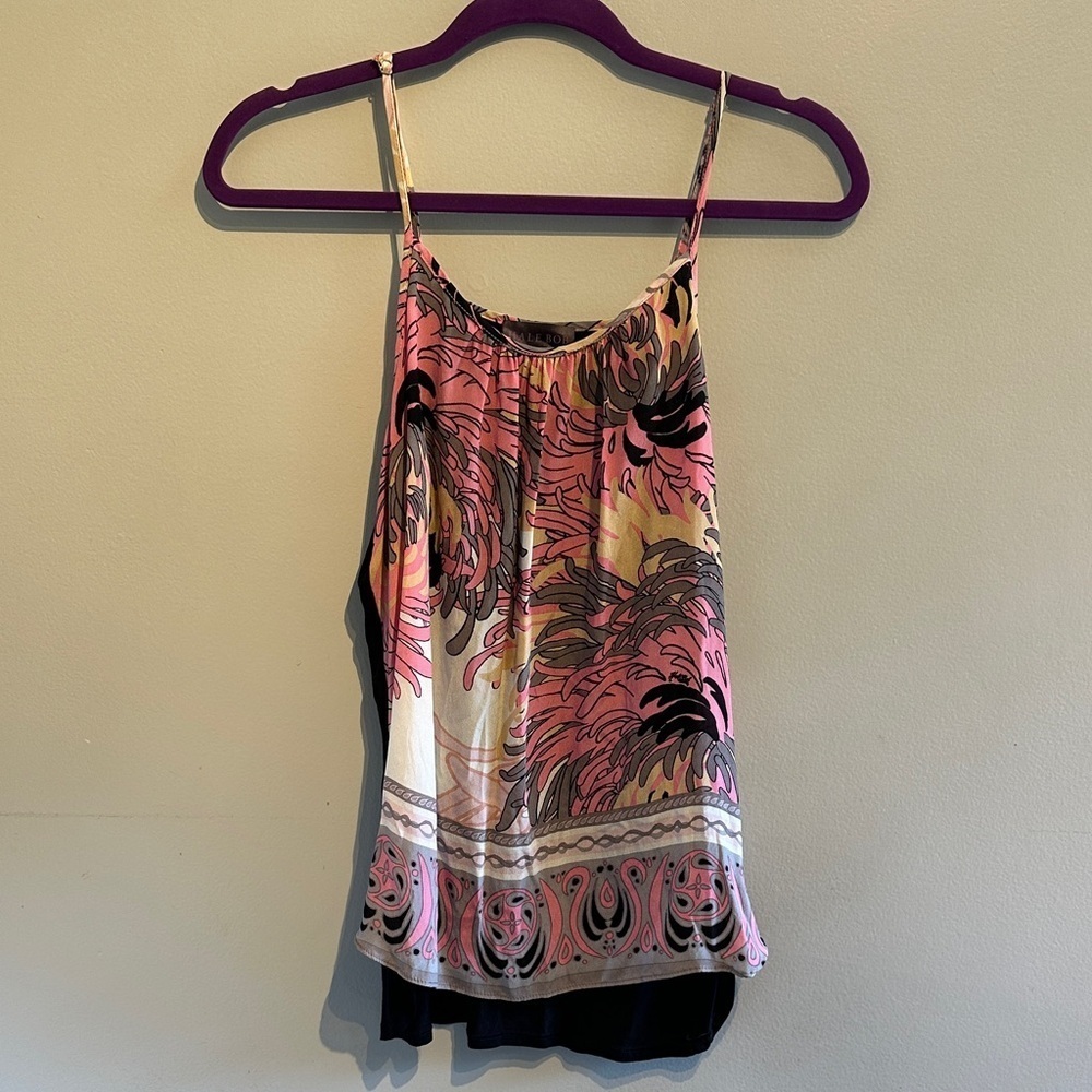 Hale Bob Pink and Black Silk Camisole Top